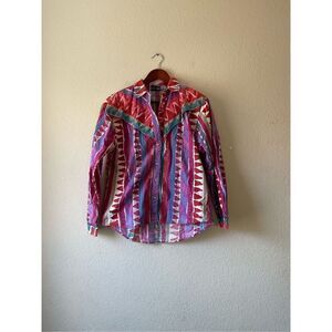 Vintage‎ geometric western rodeo cowgirl button up shirt size medium